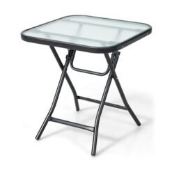 Patio Bistro Table Square Glass Side Table with Rustproof Frame