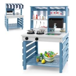 Outdoor Double-Sided Mud Kitchen for Kids-Blue & White