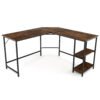 L-Shaped Computer Desk with 2-tier Shelves for Home Office Bedroom-Brown