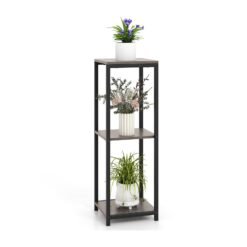 3 Tier Tall Metal Corner Plant Stand with Anti-tipping Devices-Grey