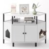 Corner Cat Litter Box Enclosure with Open Shelf-White