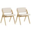 Set of 2 Dining Chairs Folding Kitchen Chair with Rubber Wood Legs-Natural