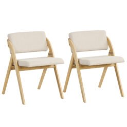 Set of 2 Dining Chairs Folding Kitchen Chair with Rubber Wood Legs-Natural