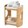2-Tier Elevated Cat Bed Cat Tower with Natural Bamboo Frame-Natural & White