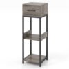 3 Tier Indoor Tall Plant Stand with Drawer and Anti-tipping Devices-Grey