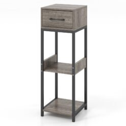 3 Tier Indoor Tall Plant Stand with Drawer and Anti-tipping Devices-Grey