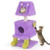 Cute Monster-Themed Cat Tower with 2 Private Condos and Soft Long Plush-Purple