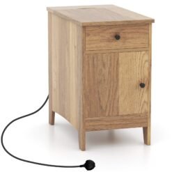 End Table with Charging Station and USB Ports and Outlets-Natural