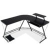 L-Shaped Computer Desk with Movable Host Stand and Removable Monitor Shelf-Black