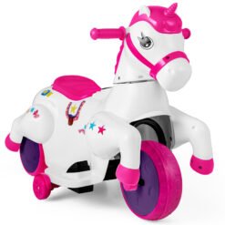 12V Unicorn Ride on Toy with Training Wheels for Kids-Rose Red and White
