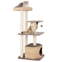 Cattail Cat Tower with Sisal Scratching Posts Perch Condo and Dangling Ball-Coffee