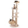 164 cm Cat Tree with Jute Scratching Posts and Dangling Balls-Beige