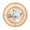 Rattan Round Wall Mirror with Aluminum Glass and Metal Hook -Natural