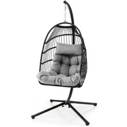 Hanging Swing Egg Chair with Stand Cozy Head Pillow Cushion-Grey