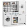Pretend Play Kitchen with Ice Maker and Cooking Stove for Kids-White
