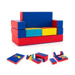 4-in-1 Convertible Foam Couch Play Set with Skin-friendly PU Leather Cover and Zippers-Multicolor