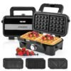 3 in 1 Waffle Maker with Non-stick Plates and Indicator Lights-Black
