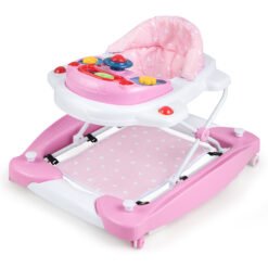 6 in 1 Adjustable Baby Walker Folding Baby Activity Center with Music Lights-Pink