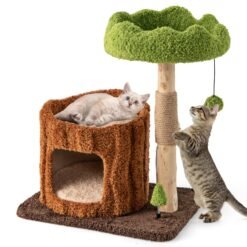 Multifunctional Cat Tree Modern Cat Tower with Sisal Covered Scratching Posts-Brown