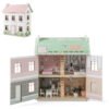 Wooden Dollhouse with Furniture and Accessories for Kids-Pink