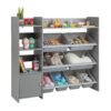Kids Bookshelf Toy Storage Organizer with Storage Boxes and Open Shelves-Grey