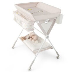 Diaper Changing Station with 3 Position Adjustable Level and 4 Universal Wheels-Natural