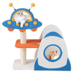 4-Level Cute Cat Tree Tower with UFO-Shaped Top Perch-Blue