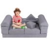 9-Piece Modular Kids Play Couch with Breathable Suede Fabric for Kids-Grey