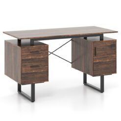 Computer Desk with Floating Desktop and Dual Drawers-Rustic Brown