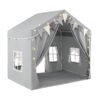 3-4 Kids Large Play Tent House with 2 Opening Doors Star Lights and Plaid Pennants-Grey