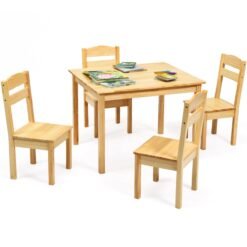 Kids Table and 4 Chairs Set for Toddlers Dining, Drawing, Reading-Natural