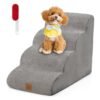 4-Tier Foam Dog Ramp with Washable Zippered Cover and Silicone Paw Prints-Grey