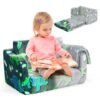 Kids Couch with Blanket 2-in-1 Folding Toddler Sofa Glow in the Dark Chair-Grey