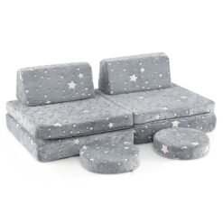 Glow in the Dark Modular Kids Play Couch Set with Machine-washable Flannel Covers and Portable Handles-Grey
