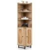 172 cm Tall PE Rattan Corner Cabinet with 2 Doors and 4 Open Shelves-Natural