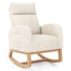 Upholstered Chenille Nursery Rocking Chair with Rubber Wood Frame-Beige