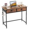 Space Saving Computer Desk with 2 Fabric Drawers-Rustic Brown