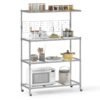 Bakers Rack on Wheels with Adjustable Shelves and Shelf Liner-Silver
