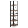 160 CM 5 tier Corner Bookshelf with Metal Frame X-shaped Brackets-Rustic Brown