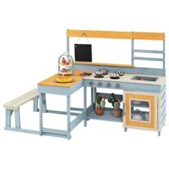 Fir Wood Mud Kitchen with Kids Picnic Table Play Kitchen-Grey