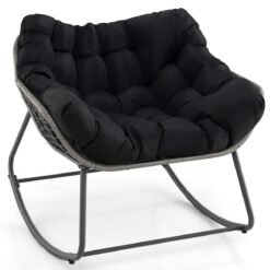 Outdoor Rocking Chair with Thick and Removable Cushion-Black