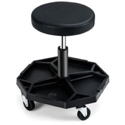 Garage Workshop Creeper Seat with Padded Seat and Tool Tray-Black