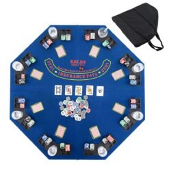 120CM 8-Player Foldable Poker Table Top with Carrying Bag-Blue