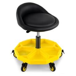 54-67 CM Height Adjustable Rolling Garage Stool with Tool Tray Storage-Yellow