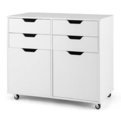 4 Drawer Dresser Chest with Doors and Universal Wheels-White