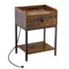 Nightstand with Charging Station Storage Drawer and Open Shelf-Rustic Brown