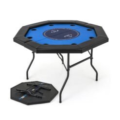 130 cm Foldable Poker Table with Padded Rails and Folding Legs for 8 Players-Blue