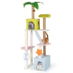 180 cm Tall Cat Tree Multi-Level Aesthetic Beach-Themed Cat Tower-Multicolor