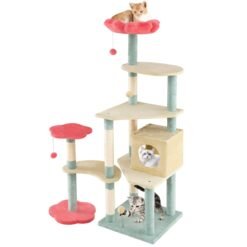 Multi-Level Aesthetic Floral Kitten Tower with Flower-Shaped Padded Perch-Colourful