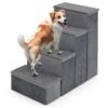 4-Step Non-slip Foldable Dog Stairs with Adjustable Steps-Grey